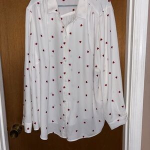 LC Lauren Conrad White Blouse with Red Heart Details
